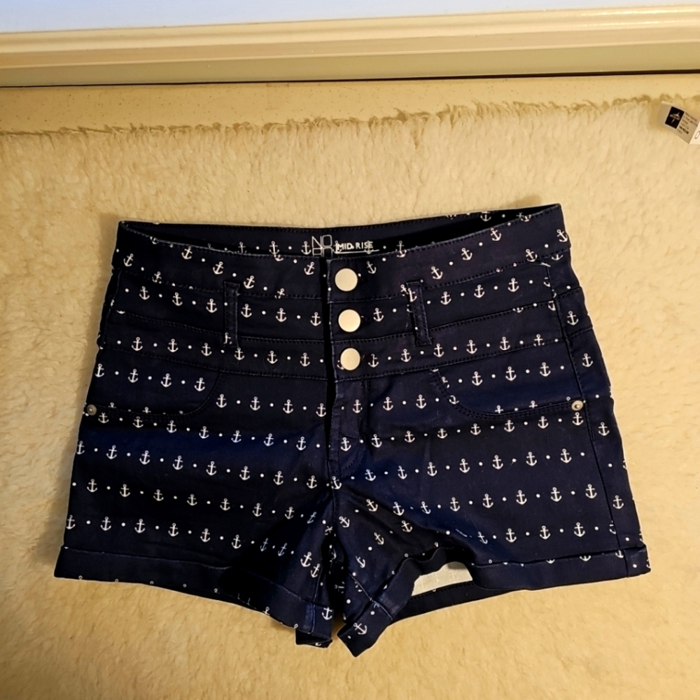 NOBO Women's/Juniors SZ 11 Short Shorts Nautical Anchor Button Front Stretch